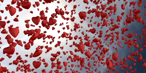 Rendering Love Form Heart Shapes Raining Sunny Sky — Stock Photo, Image