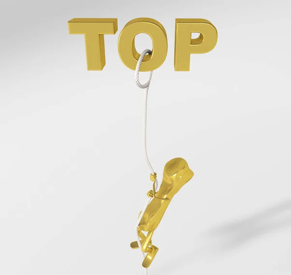 Bir telefon karakterinin, beyaz üzerinde izole bir şekilde en tepeye tırmandığı üç boyutlu görüntüsü.