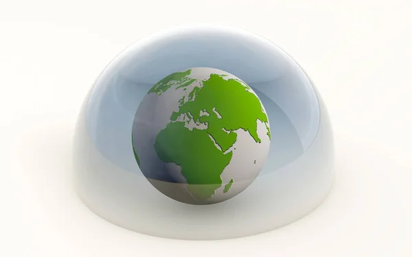 三维渲染白色玻璃圆顶下隔绝的地球 — 图库照片