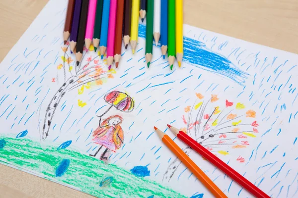 Ołówki rysunek dla dzieci. — Zdjęcie stockowe