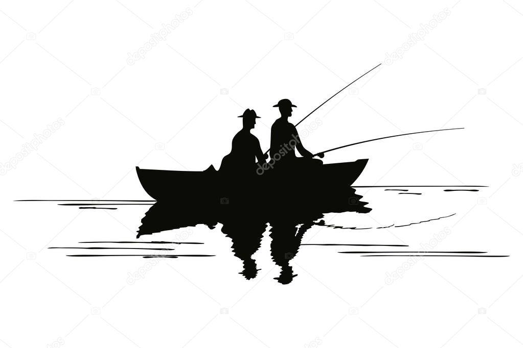 Two fishermen in a boat.