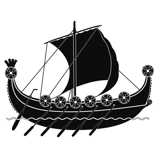 Viking s ship icon in black style isolated on white background. Vikings
