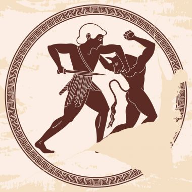 Theseus minotaur öldürür.