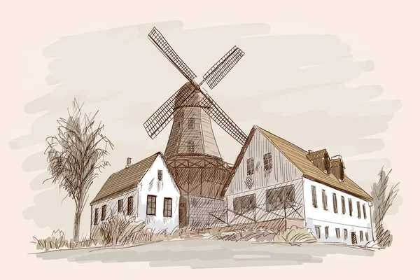 Paysage avec un moulin . — Image vectorielle