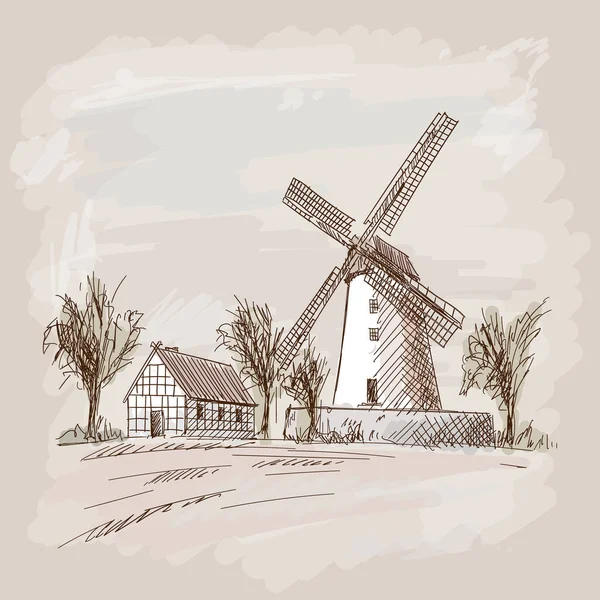 Paysage avec un moulin . — Image vectorielle