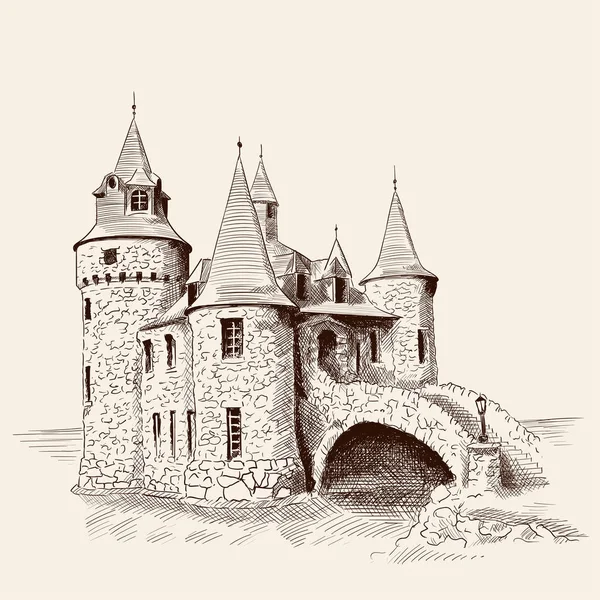 Средневековый замок и мост . — стоковый вектор