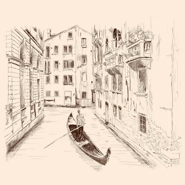 Paesaggio veneziano con barca . — Vettoriale Stock