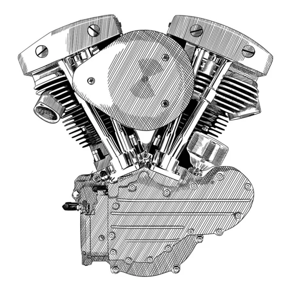 Silnik motocykla, rysunek. — Wektor stockowy
