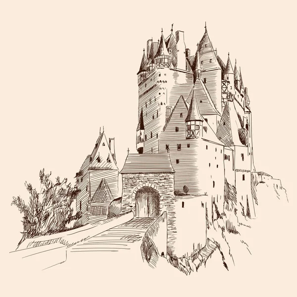 Castillo y paisaje . — Archivo Imágenes Vectoriales