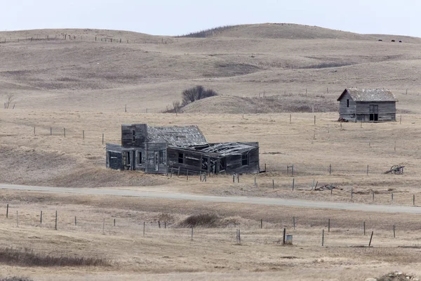 Edifícios Abandonados Saskatchewan Prairie Cena Rurual Panorama Beleza — Fotografia de Stock