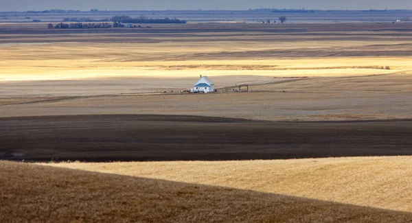 Paisagem Saskatchewan Prairie Rurual Cena País Igreja — Fotografia de Stock