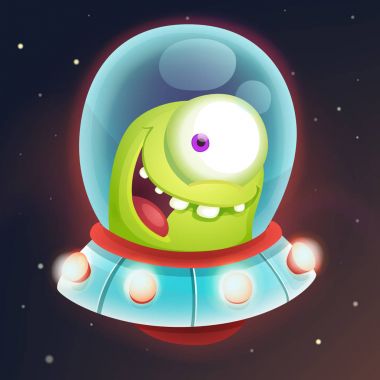 Uçan daire içinde şirin yaratık