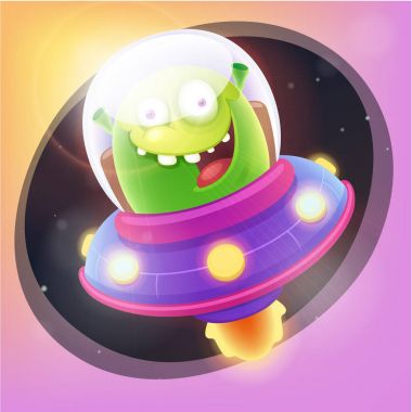 Uçan daire içinde şirin yaratık