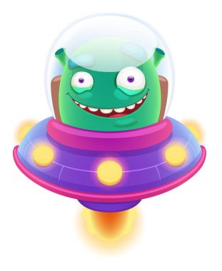 Uçan daire içinde şirin yaratık