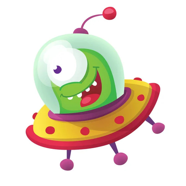 Cute Alien in flying saucer — Stock Vector