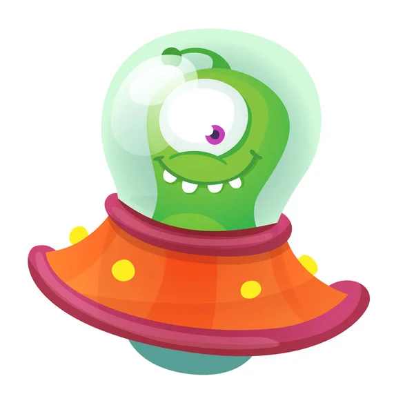 Cute Alien in flying saucer — Stock Vector