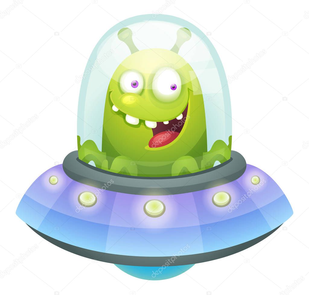 Cute Alien in flying saucer