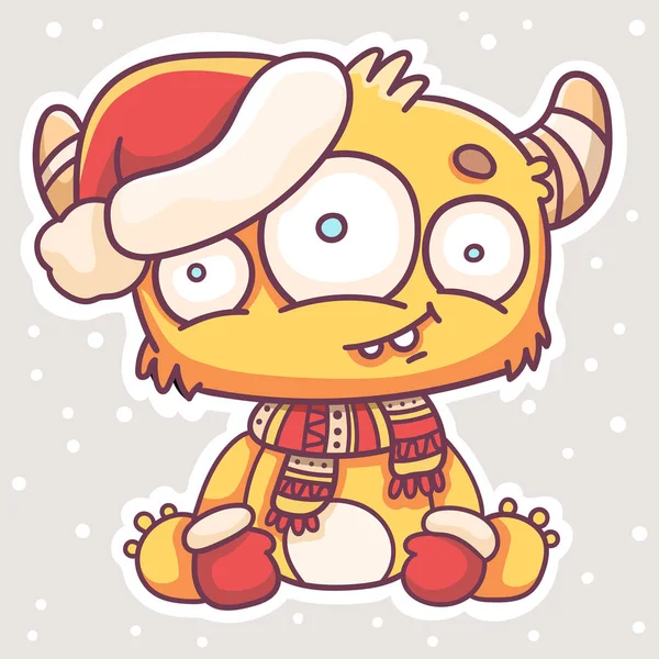 Cartoon monster in Kerstman hoed — Stockvector