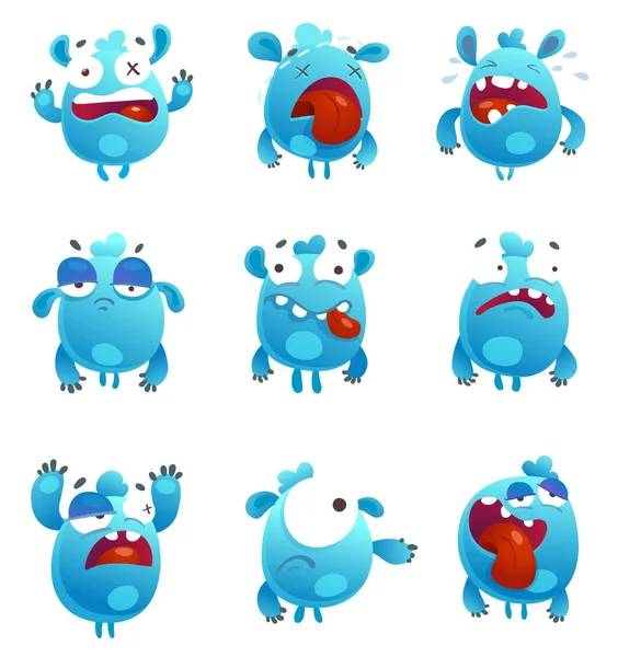 Conjunto de azul desenhos animados monstros emoções Vetores De Bancos De Imagens Sem Royalties