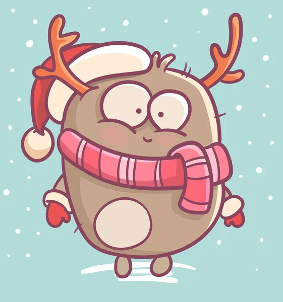 Cartoon reindeer with christmas hat — Stock Vector