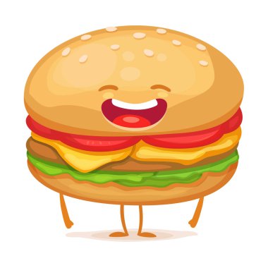hamburger, vektör çizim gülümseyen çizgi film