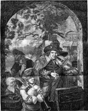 Sokak müzisyenleri, enstrüman Dietrich, vintage oyma.