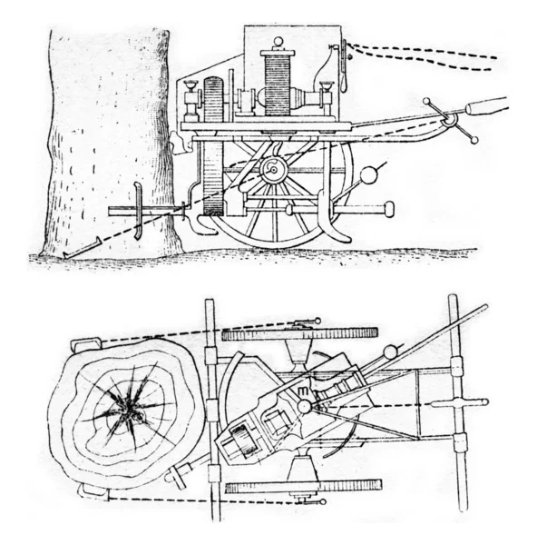 Elevation and plan an electric machine to kill, vintage engravin