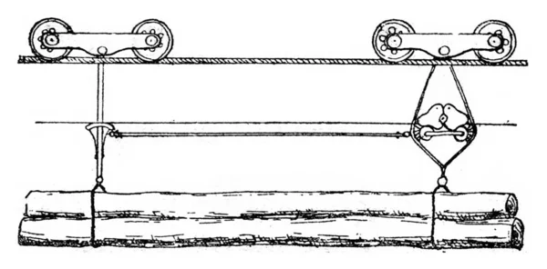 Apparatus for telpherage woods, vintage engraving. — Stock Photo, Image