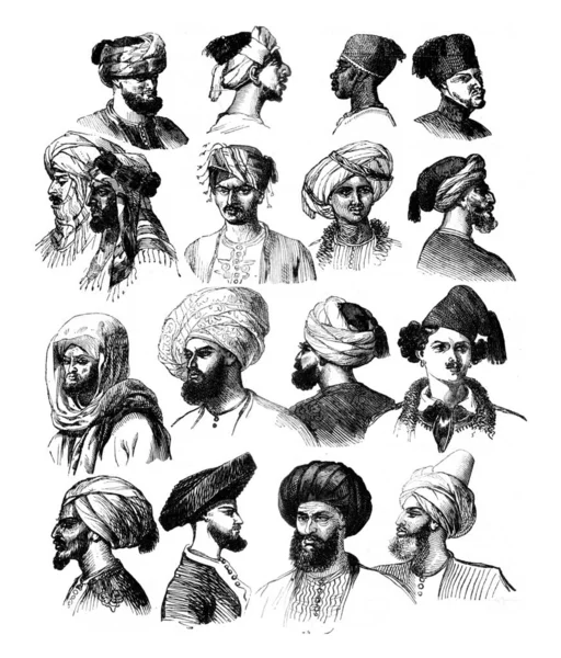 Comment ajuster les turbans, gravure vintage . — Photo