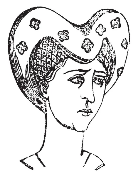 ヘアスタイル女性 1360-1390 年、ビンテージ彫刻. — ストックベクタ