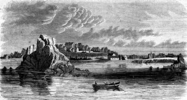 Brehat Island, bağlantı noktası Clos çıkış, görünümünü vintage engravin
