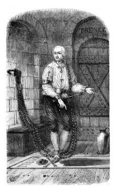 Baron Friedrich von der Trenck in his cell, a Magdeburg, vintage