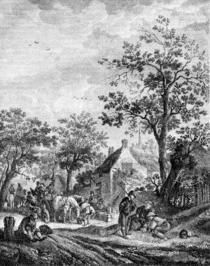 Flaman dur dizi Isaac Van Ostade, vintage oyma.