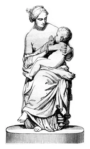 1842 Spettacolo di scultura, Giovane donna napoletana che crede al suo bambino , — Foto Stock