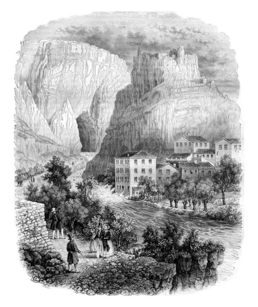 La fontaine du Vaucluse, gravure vintage . — Photo