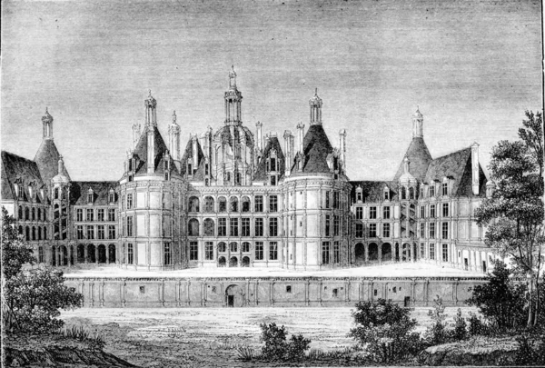 Era del Renacimiento, Chateau de Chambord, cerca de Blois, grabado vintage — Foto de Stock