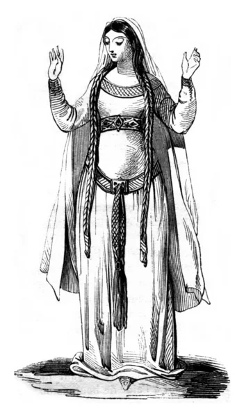 第五世纪，有钱的女人，和后华园，老式 engravi — 图库照片