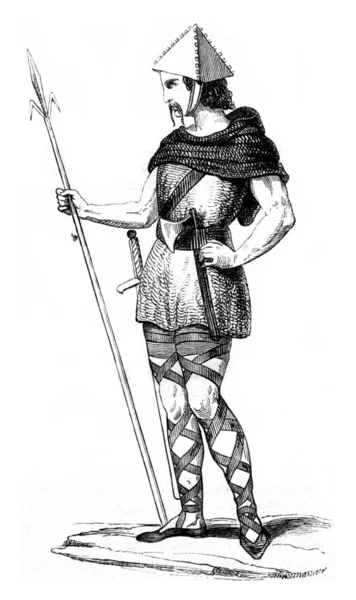 Soldier under Charles Martel, of after Montlucon, vintage engrav — Stock Photo, Image