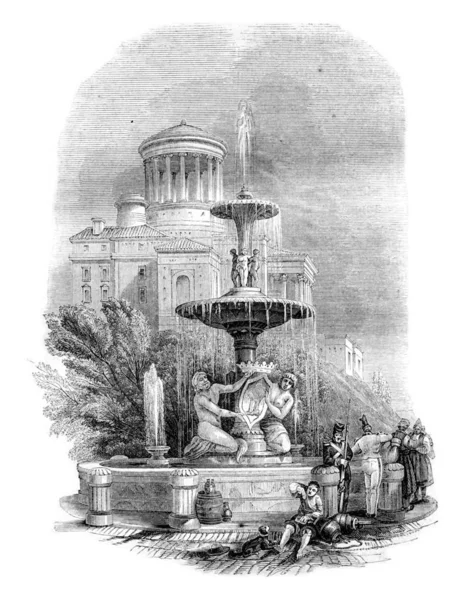 喷泉，普拉多，复古雕刻. — 图库照片