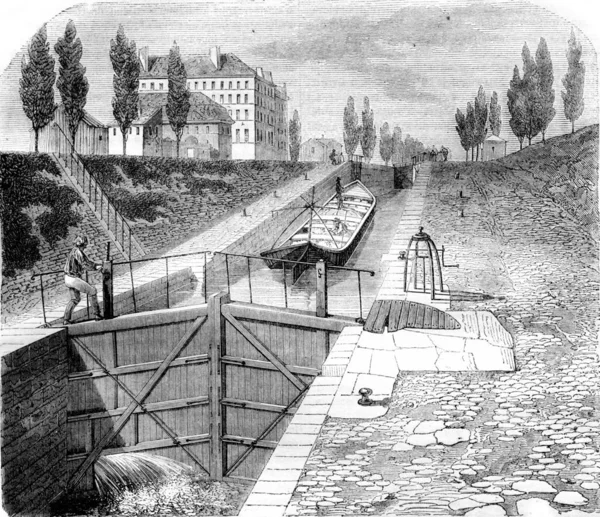 View of part of the Canal Saint Martin, vintage engraving. — Stock Photo, Image