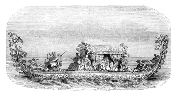 1682 年にヴェネツィアにフランス大使のゴンドラ、ビンテージ engr — ストック写真