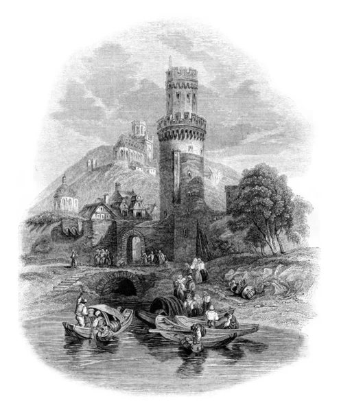 View of the castle Oberwesel on the Rhine, vintage engraving. — Stock Photo, Image