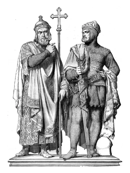 Eerste Miecislas en Boleslaw de grote bronzen Rauch, groeperen in — Stockfoto