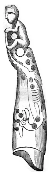 Horn von einem Indianer geschnitzt, Vintage-Gravur. — Stockfoto