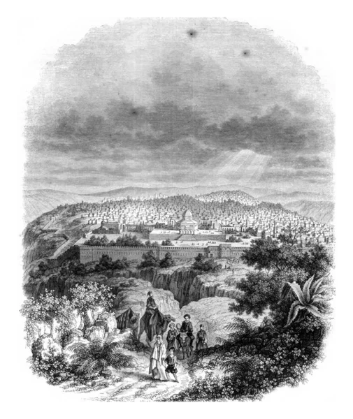 Vista de Jerusalém, gravura vintage . — Fotografia de Stock