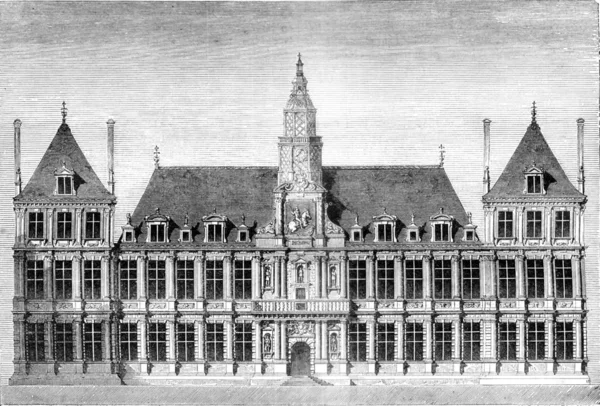 Rathaus von Reims, alte Gravur. — Stockfoto