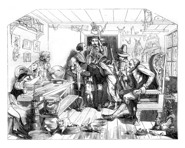 Within a Tyrolean house, vintage engraving. — Stock Photo, Image