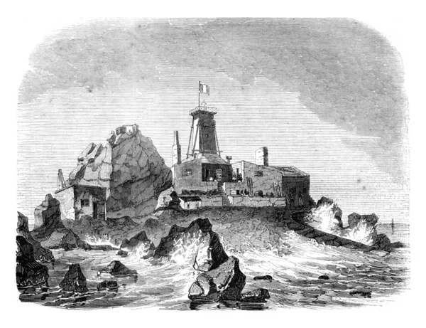 Vue du phare provisoire et habitation sur le rocher de H — Photo