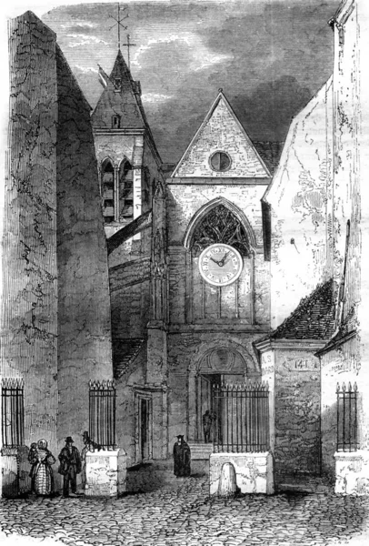 Portaal van de kerk Saint Medard, vintage gravure. — Stockfoto