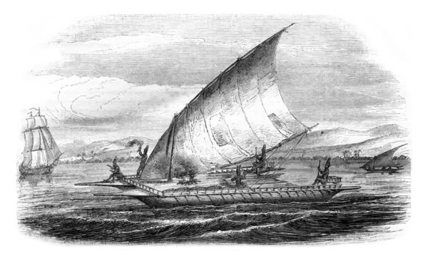 Nová Kaledonie, A dvojité člun dostává několik přírodních, v. — Stock fotografie